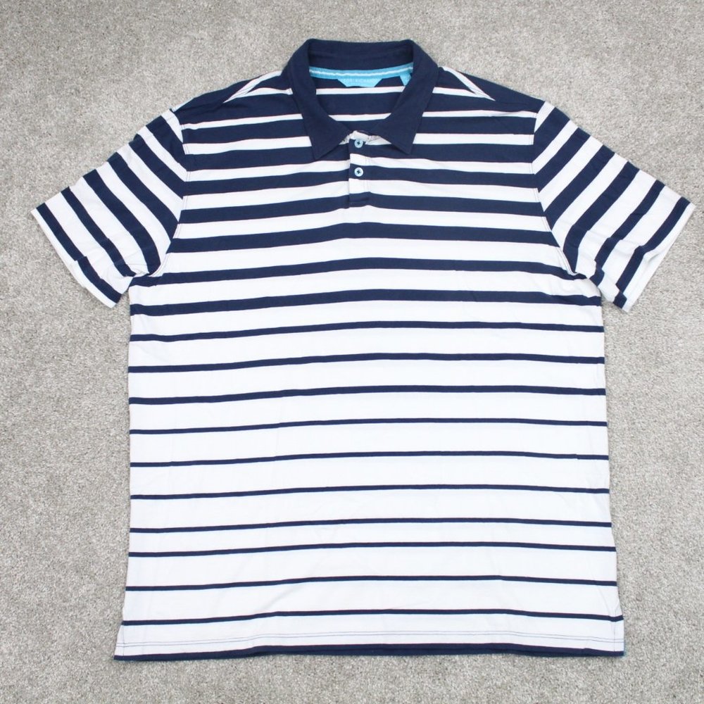 Tori Richard Honolulu Polo Shirt Men XL Blue/White Cotton Short‎ Sleeve Pullover